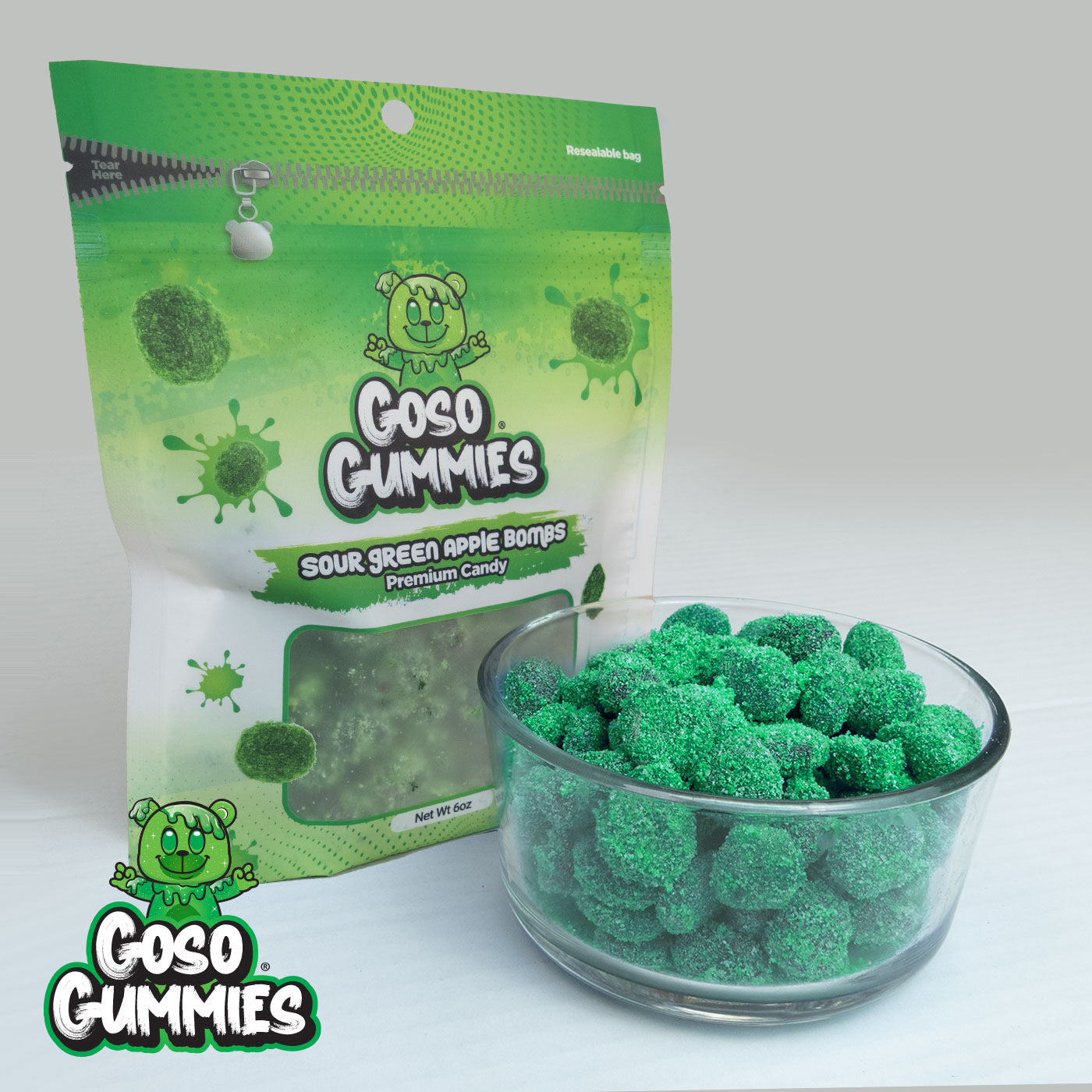 Goso Gummies Sour Green Apple Gusher Bombs – Viral Sour Candy, Chewy Gushers Candy Snack, Sour Treat
