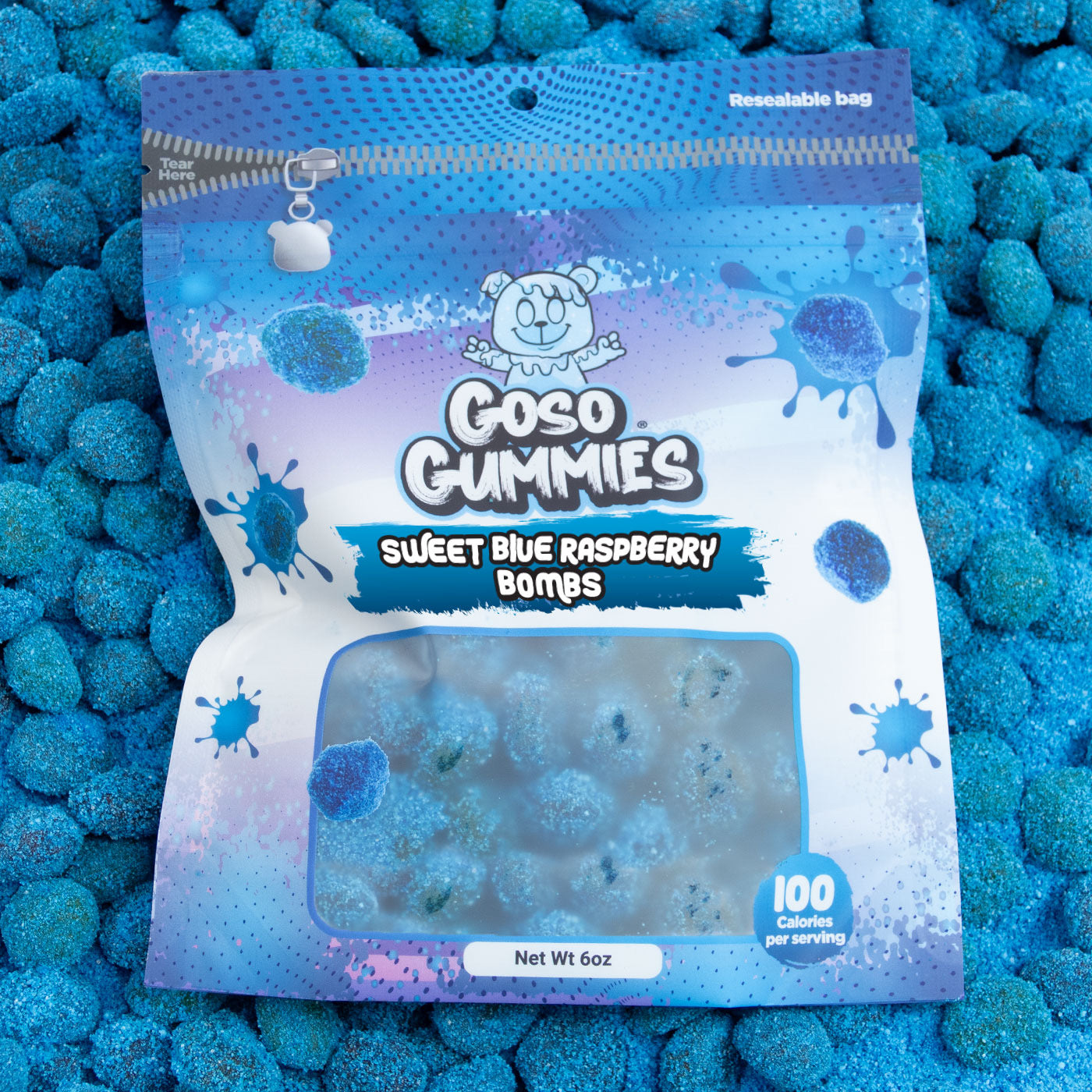 Sweet Blue Raspberry Gusher Bombs 6oz - *NON SOUR* - Chewy Candy
