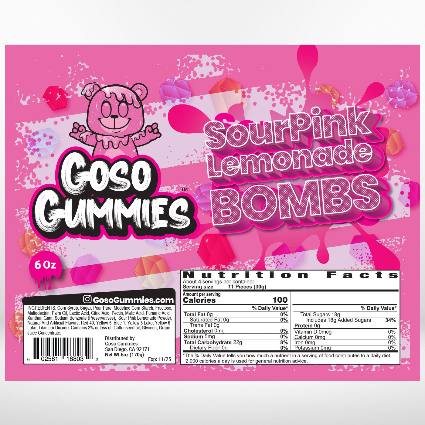 Goso Gummies Sour Pink Lemonade Gusher Bombs - 6oz Bag