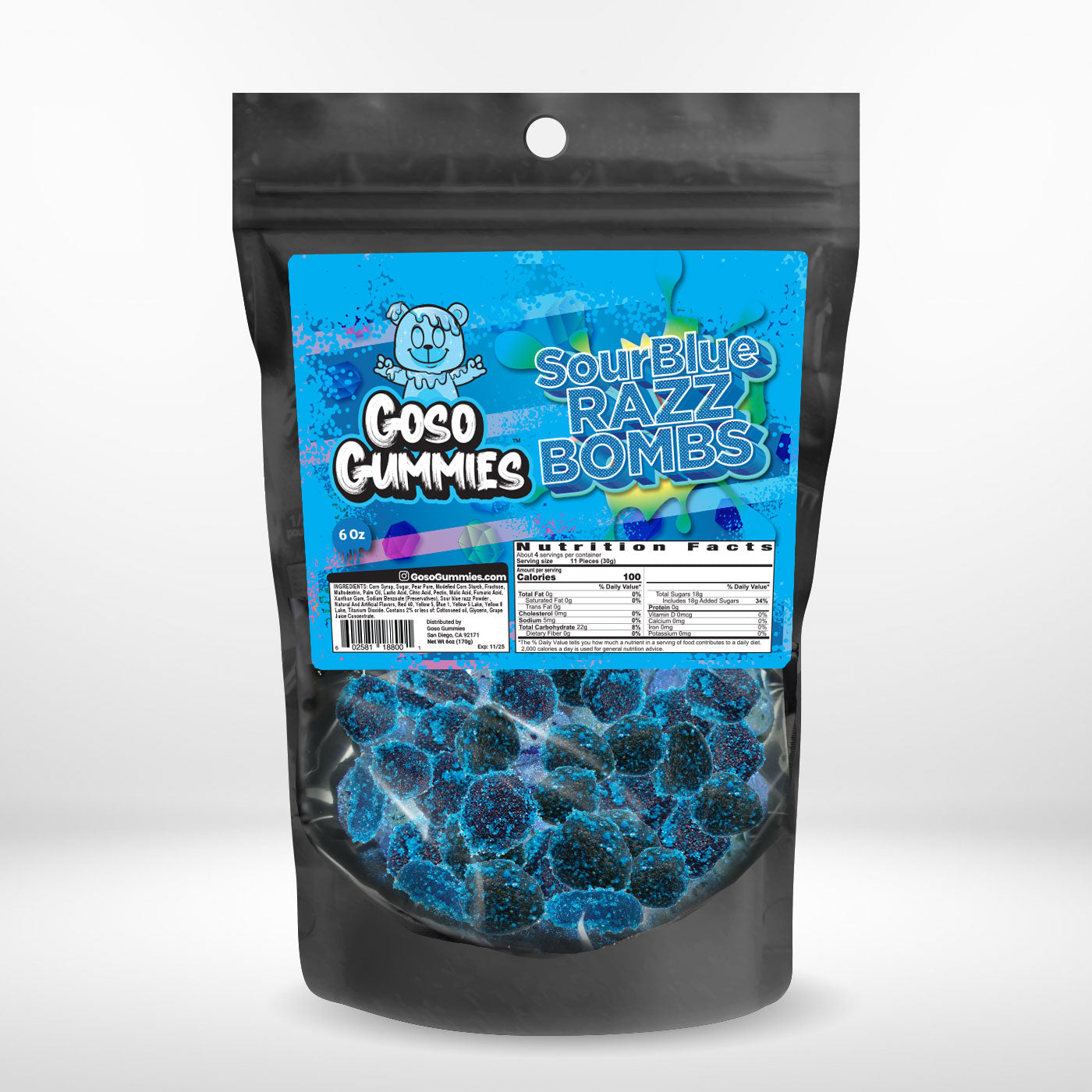 Goso Gummies Sour Blue Razz Gusher Bombs 6oz Bag