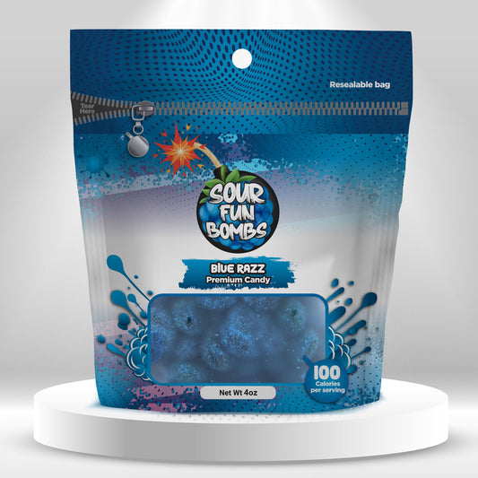Sour Fun Bombs - Sour Blue Razz Flavor - 4oz Bag