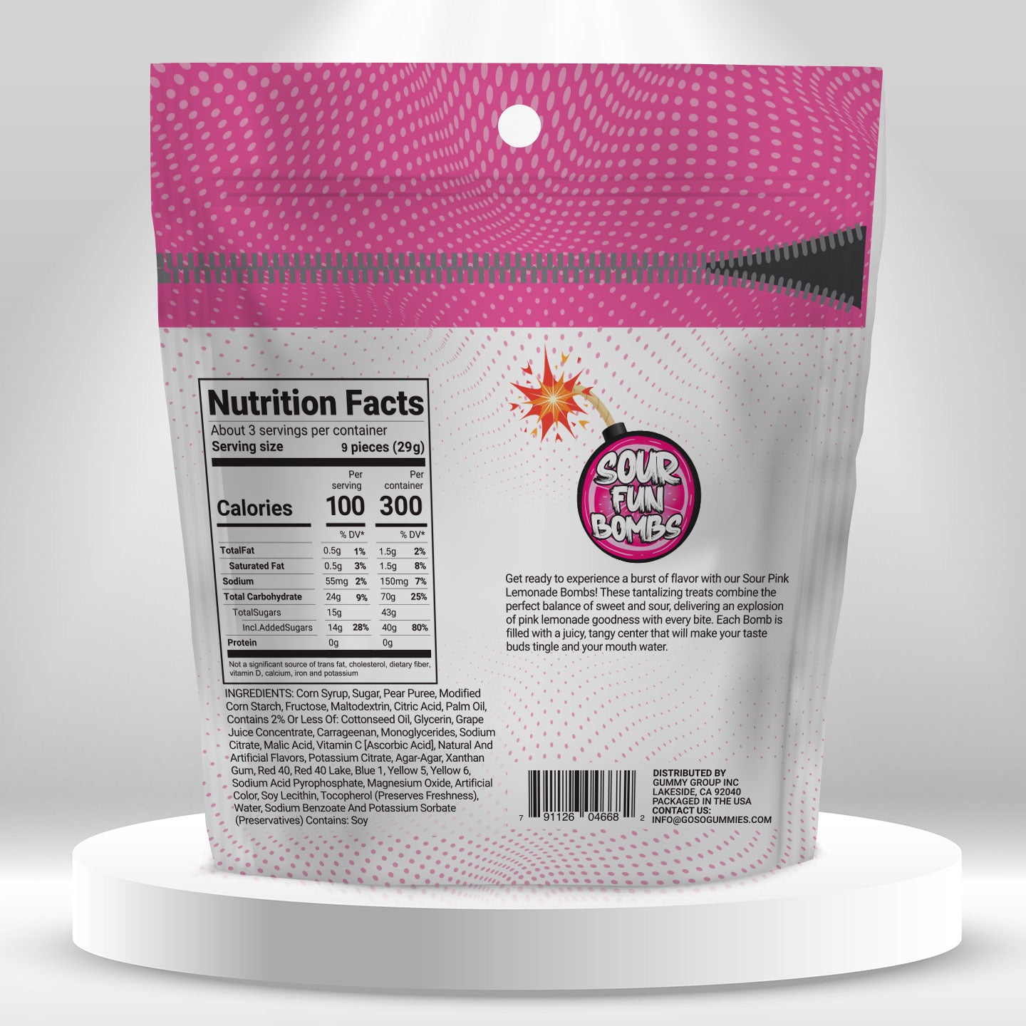 Sour Fun Bombs - Sour Pink Lemonade Flavor - 4oz Bag