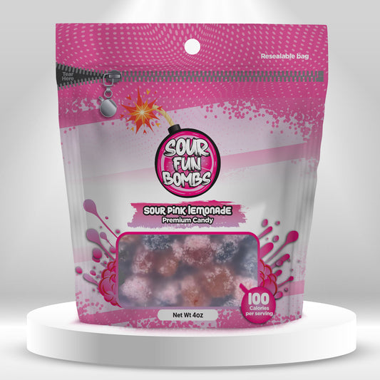 Sour Fun Bombs - Sour Pink Lemonade Flavor - 4oz Bag