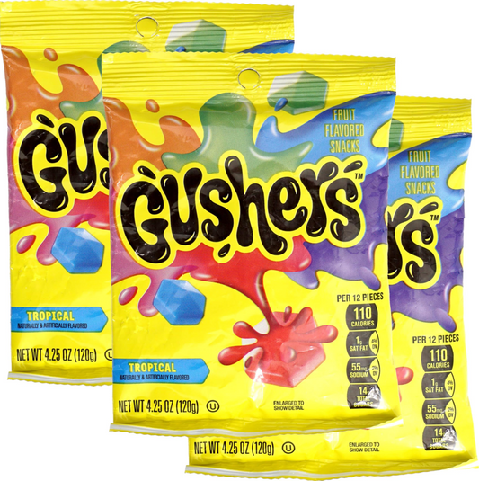 Gushers Tropical Flavors, 3 Pack (4.25oz Each Bag), Fruit Flavored Snack Packs