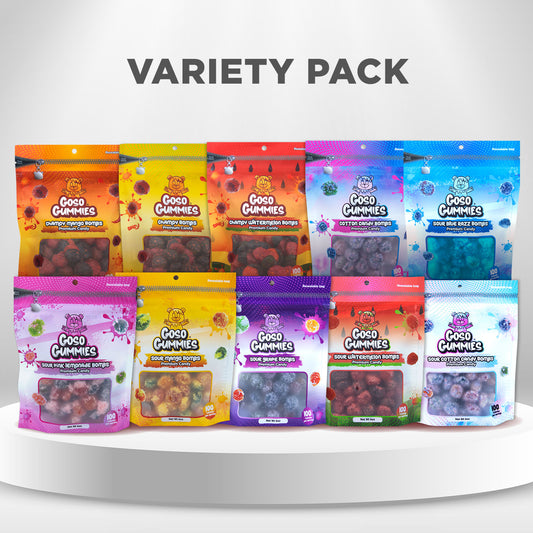 Goso Gummies 10 Flavor Variety Pack – Viral Gusher Bombs | 60 Ounces Sweet Sour & Spicy Candy Bundle