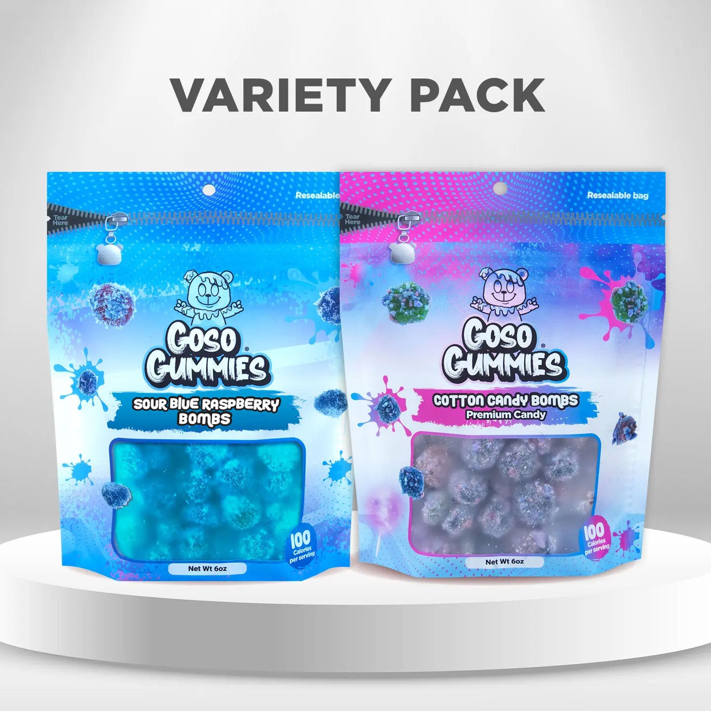 Sour Blue Raspberry Gusher Bombs 6oz + Cotton Candy Gusher Bombs 6oz - Viral Gushers 12oz Duo Pack- Chewy Snack Sweet Sour