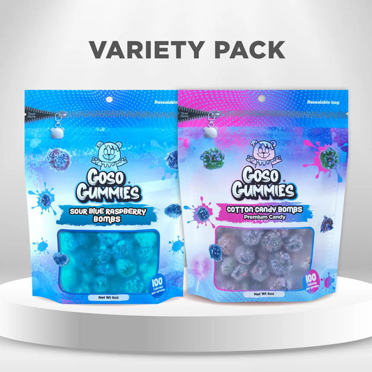 Sour Blue Raspberry Gusher Bombs 6oz + Cotton Candy Gusher Bombs 6oz - Viral Gushers 12oz Duo Pack- Chewy Snack Sweet Sour