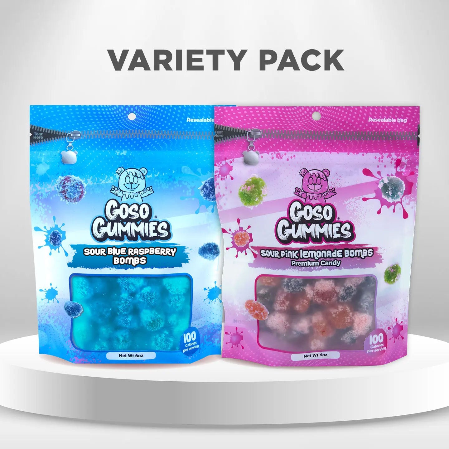 Sour Blue Raspberry Bombs 6oz + Sour Pink Lemonade Bombs 6oz - 12oz Duo Pack - Sour Gushers Candy Snack