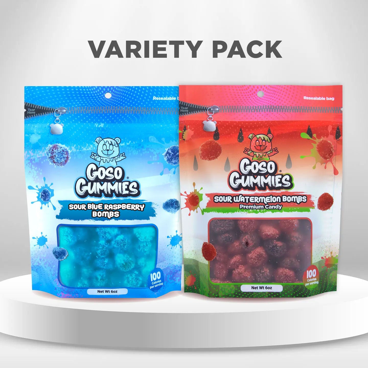 Sour Blue Raspberry Bombs 6oz + Sour Watermelon Bombs 6oz - Viral Gushers 12oz Duo Pack - Sour Chewy Fruit Candy