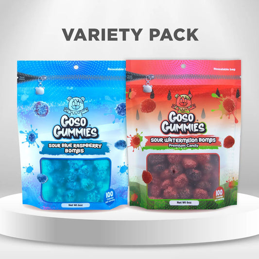Sour Blue Raspberry Bombs 6oz + Sour Watermelon Bombs 6oz - Viral Gushers 12oz Duo Pack - Sour Chewy Fruit Candy