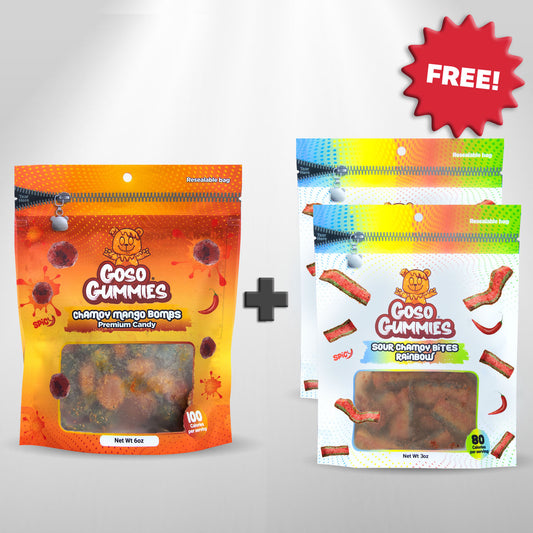 Viral Chamoy Mango Gusher Bombs + 2 FREE Sour Rainbow Chamoy Bites Bags