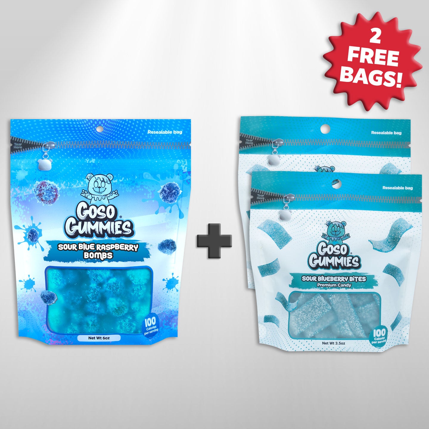 Sour Blue Raspberry Gusher Bombs + 2 FREE Sour Blueberry Strips Bags - Viral Candy Deal – Free Gift